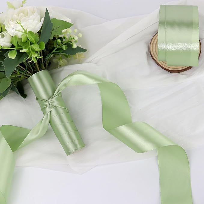 Pale Green Solid Satin Ribbon 2 Inch 25 Yards Solid Polyester Fabric Ribbon - Image 6