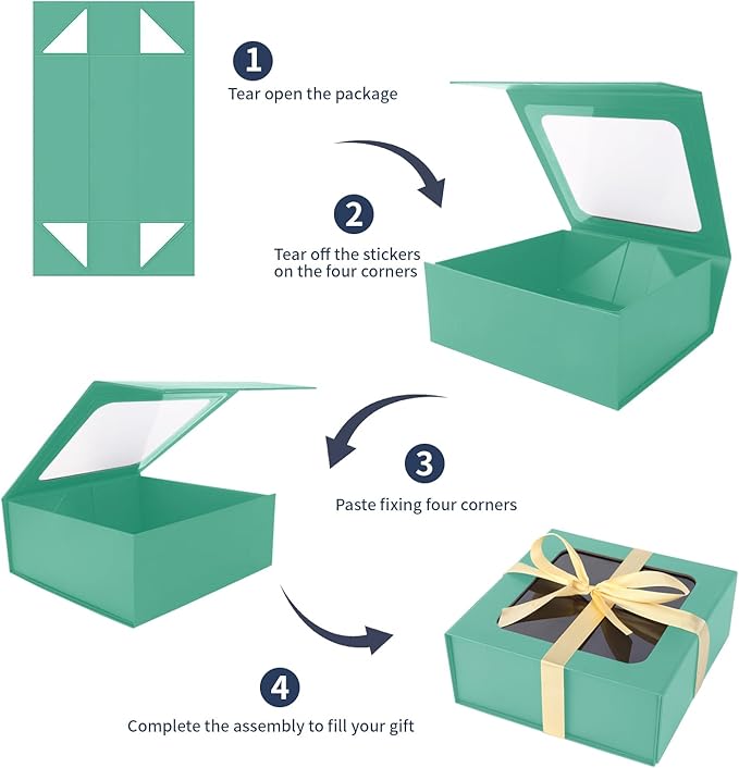 Light Green Gift Boxes with Window, 7.5"x7.5"x3.1" Bridesmaid Boxe - Image 5