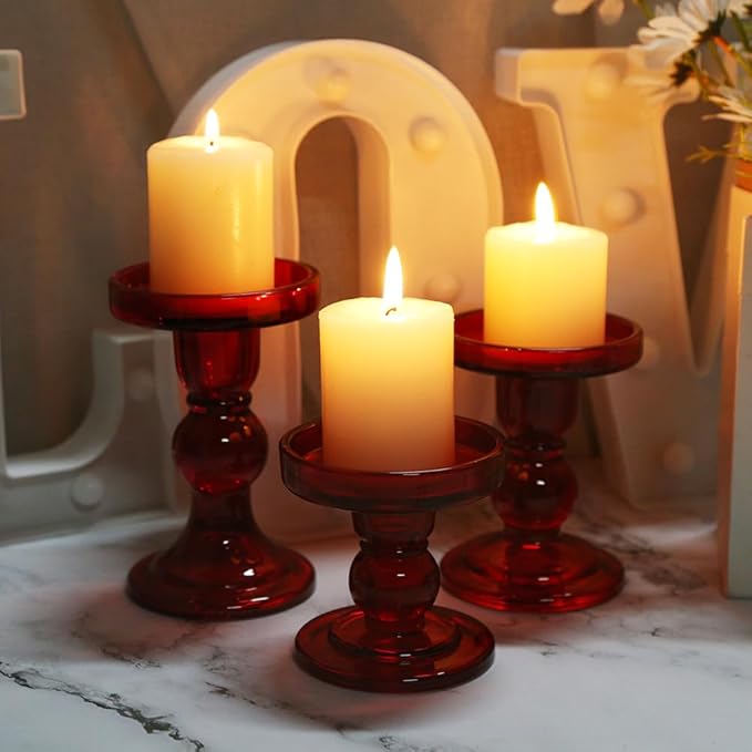 6-Piece Set of Red Glass Candlestick, Crystal Candlestick Holder Holder and - Image 4