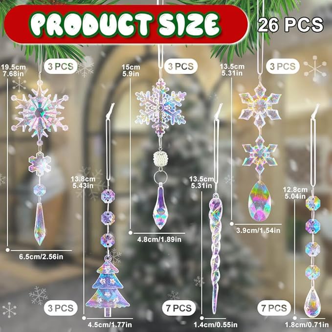 Lanpn 26pcs Christmas Ornaments Crystal Christmas Tree Decoration, Iridescent - Image 3