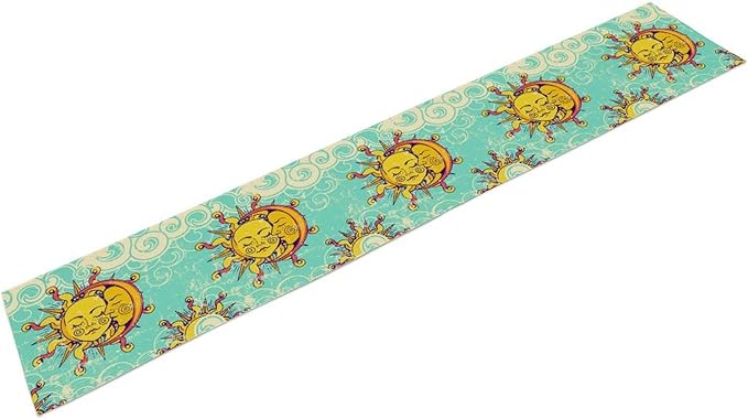 Retro Sun Moon Table Runner, Phase of The Moon Vintage Cloud Table Runner - Image 2