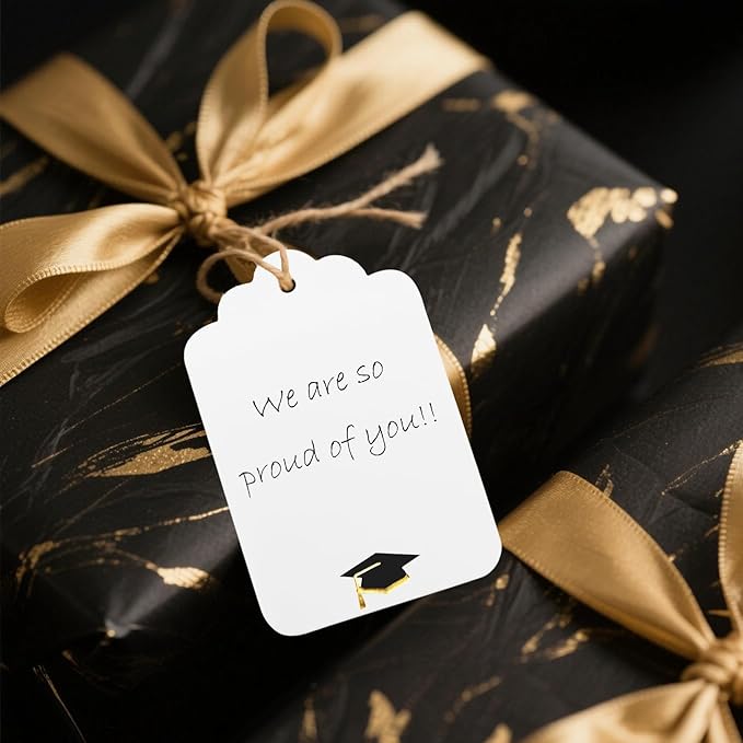 100Pcs Blank Gift Tags with String Foil Black Gold Grad Cap Large Paper Gift - Image 8