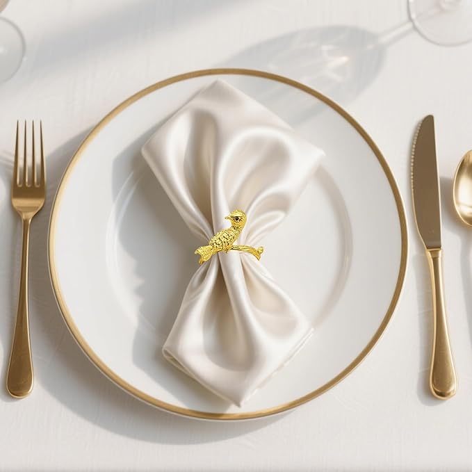 Napkin Rings Set of 8 Gold Bird Napkin Rings - Image 7