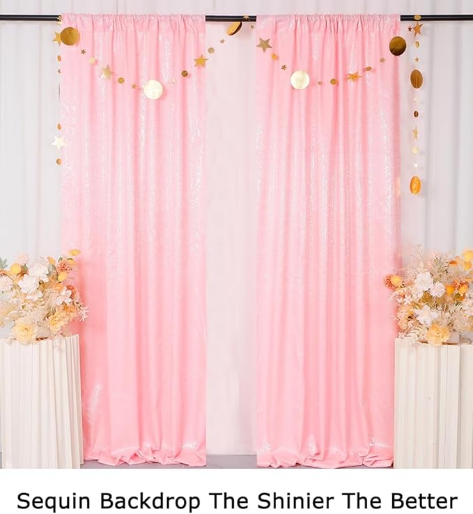 ShiDianYi Baby Pink Sequin Backdrop Curtains 2 Pieces 4FTX10FT Pink Backdrop - Image 5