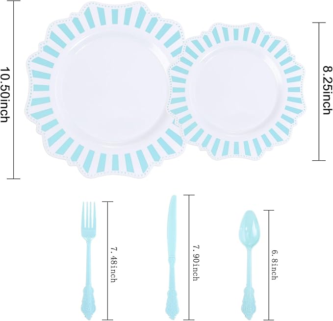 COLOSUS 150pcs Disposable Blue and White Striped Easter Plastic Party Plates - Image 2