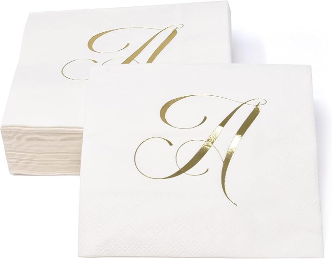 Gift Boutique 100 Gold Letter A Monogram Cocktail Napkins Disposable Paper Pack - Image 5