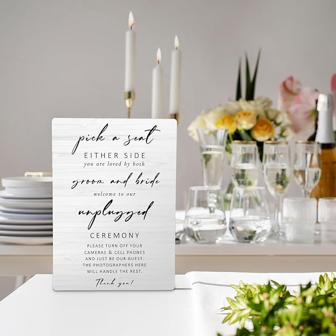 Unplugged Ceremony Sign for Wedding, Wooden Wedding Sign Stand 5x7inch - Image 3
