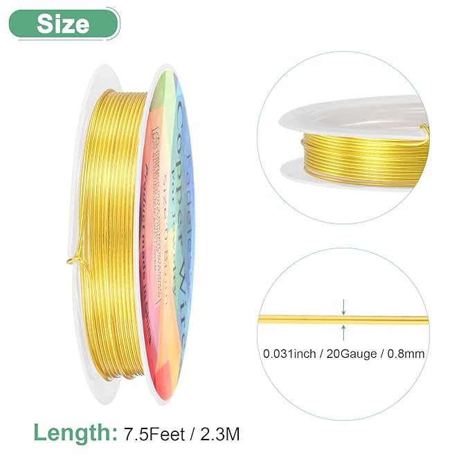 0.8 mm/20 Gauge Copper Wire for Jewelry Making, 7.5FT Copper Beading Craft Wire - Image 3