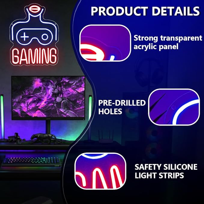 Gaming LED Lights for Wall Decor, Video Game Room Neon Sign Gift for Teens Boys - Image 4