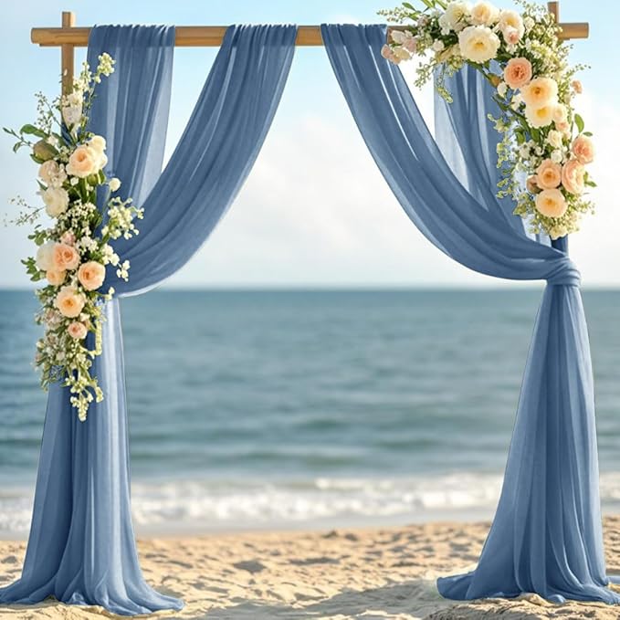 Dusty Blue Fall Elegant Arch Draping Fabric 2 Panels Outdoor 29" × 20Ft Sheer - Image 2