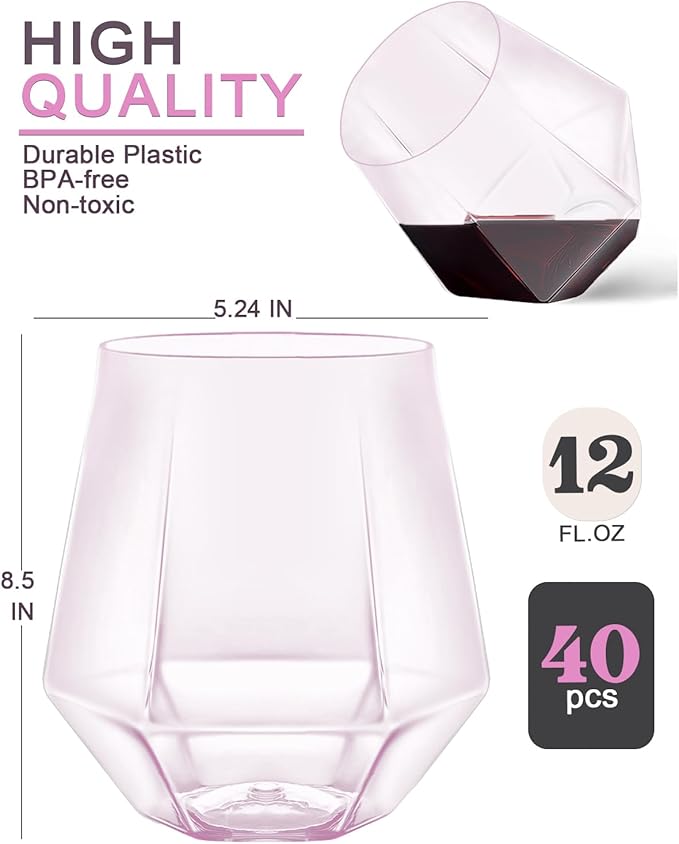 40 Pcak Plastic Stemless Wine cocktail Whiskey Champagne Glasses, 12 Oz - Image 5