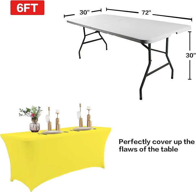 IVAPUPU 2 Pack 6FT Table Cloth for Rectangular Fitted Events Stretch Yellow - Image 3