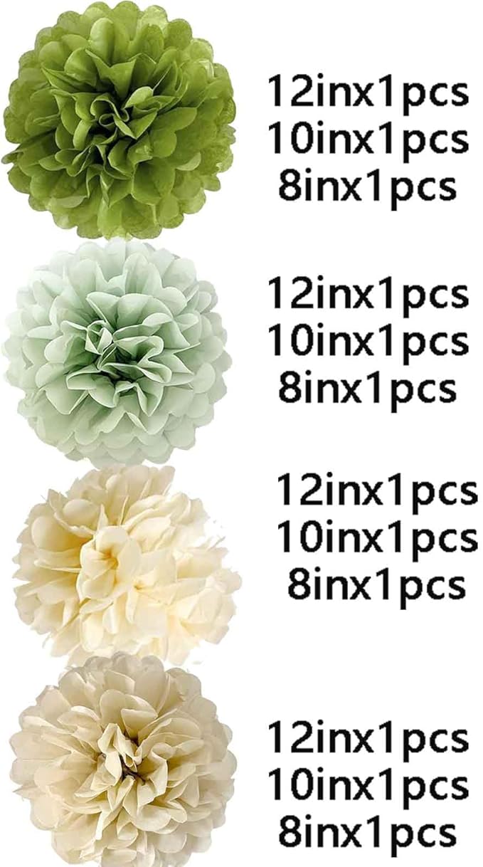 We Moment Olive Sage Green Cream Ivory Tan Tissue Paper Pom Poms Party - Image 2