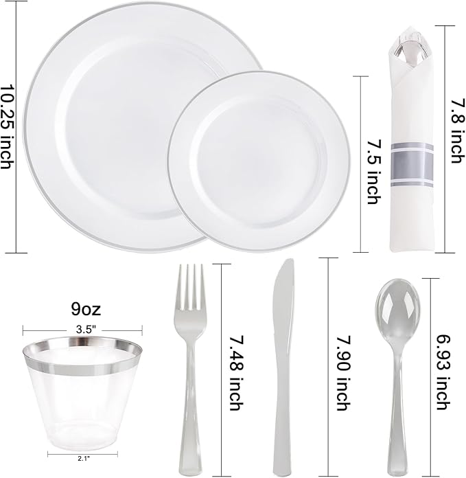 SUT 350 Pcs Silver Plastic Dinnerware Set - Image 2