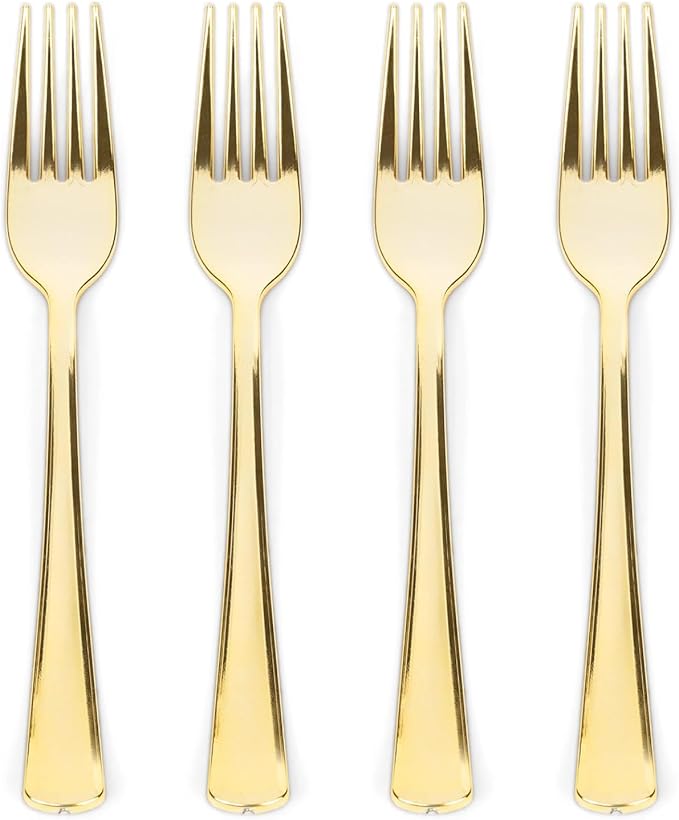 Prestee Set of 300 Gold Plastic Forks Disposable by Prestee