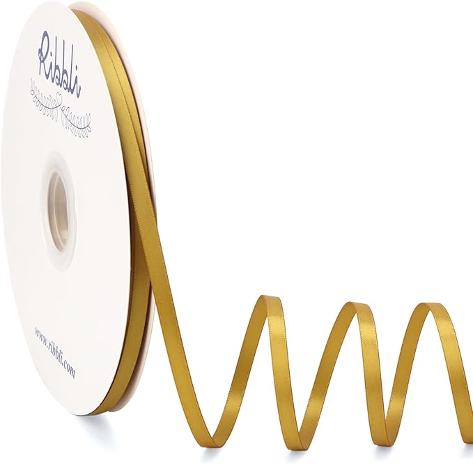 Ribbli Gold Satin Ribbon Double Faced Satin 1/4 Inch x Continuous 100 by Ribbli