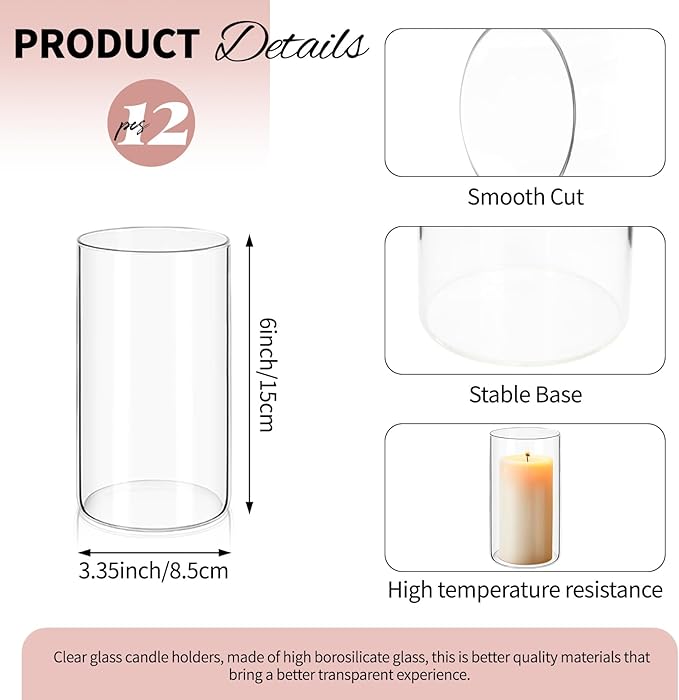 12Pack Glass Cylinder Vases for Centerpieces - Image 2