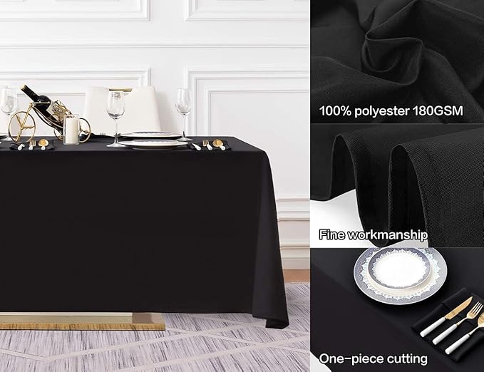 Surmente 5 Pack Black Tablecloth 90 x 132-inch Rectangular Polyester Table Cloth - Image 2