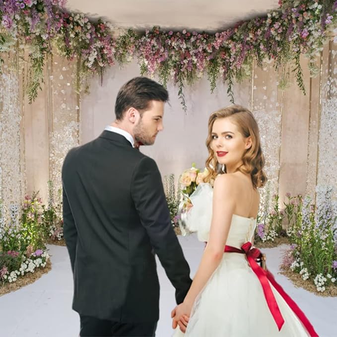 Renaiss 5x5ft Wedding Backdrop Romance Archway Flowers Blossom Sequins Curtain - Image 3