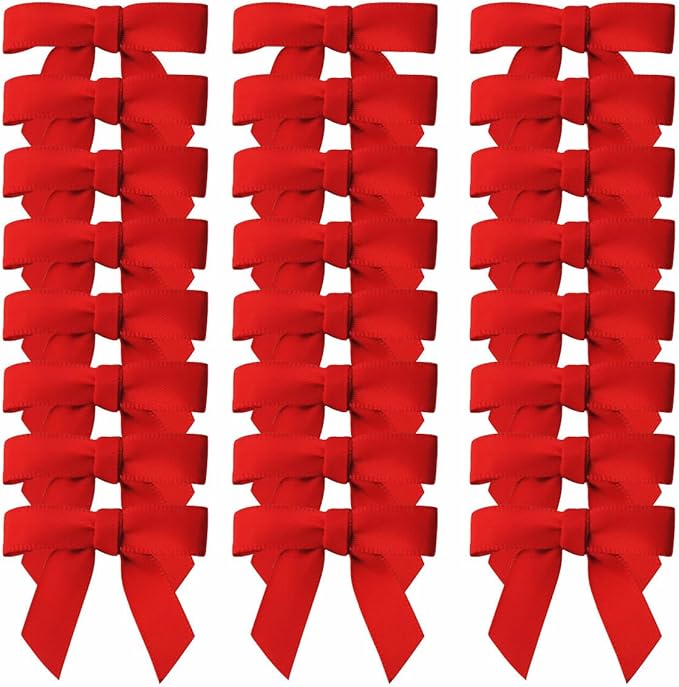 50pcs 1-1/2" Mini Red Satin Ribbon Bows - Image 2