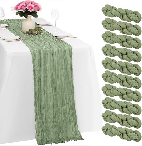 10 Pack Sage Green Cheesecloth Table Runner -21*120Inch Long Boho Wedding Table by MIRRASMIRROR
