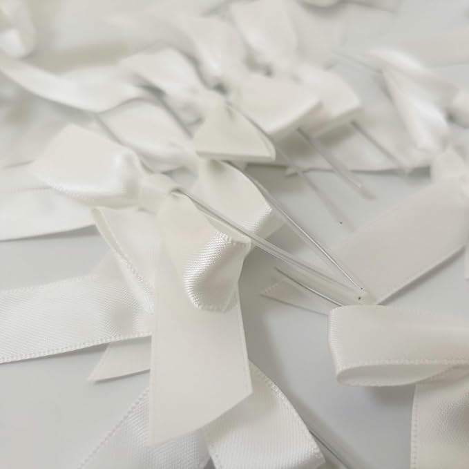 50pcs 2-1/2" White Satin Ribbon Bows - Image 5