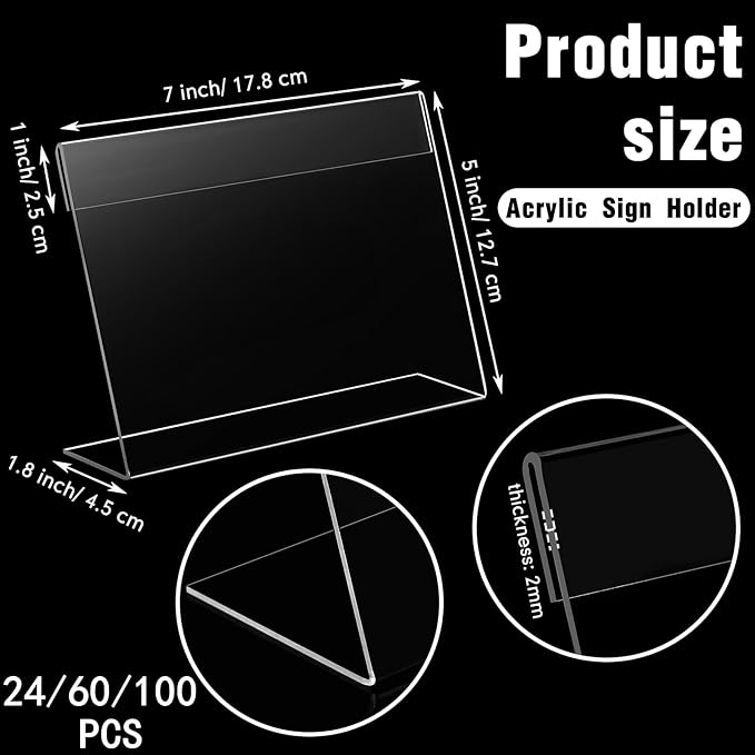 Vicenpal 6 Pcs 7x5 Inch Clear Acrylic Sign Holder Plastic L-shape Vertical Menu - Image 2