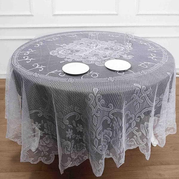 Tableclothsfactory 90" White Premium Lace Round Tablecloth - Image 6
