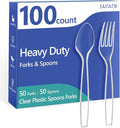 100 Count Plastic Silverware Heavy Duty -50 Forks, 50 Spoons, Heat Resistant by SACATR