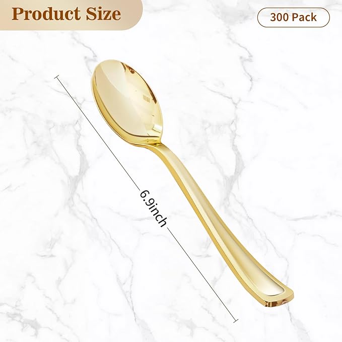 BESTVIP 300 Pack 6.9 Inch Gold Plastic Spoons, Heavy Duty Plastic Silverware - Image 2