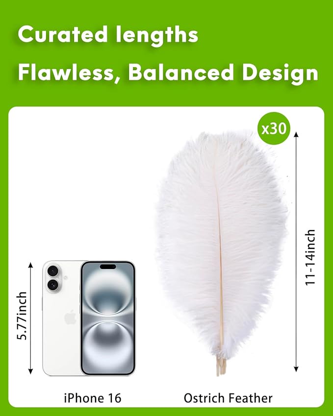 NEWONG 30pcs White Ostrich Feathers Natural Bulk 11-14inch Vase Craft Wedding - Image 2