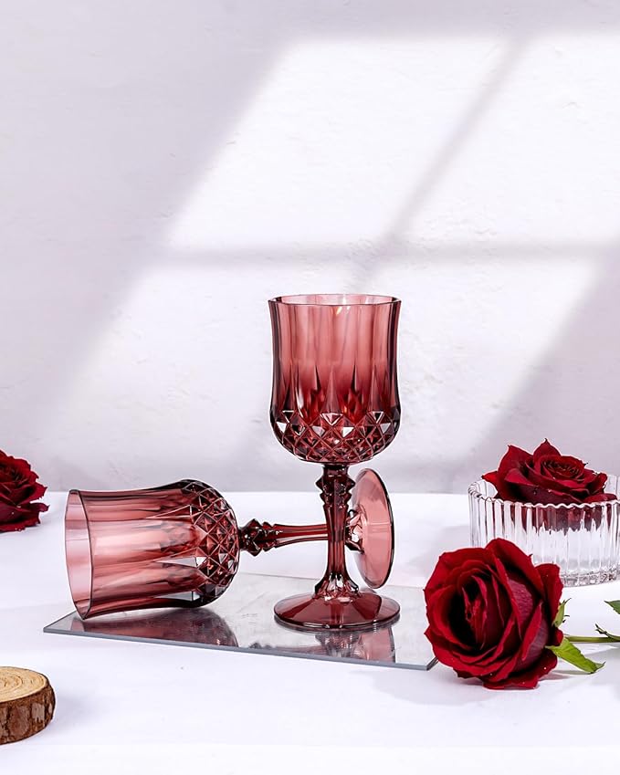 Ciaell 24PCS Burgundy Plastic Wine Glasses - 7 Oz Plastic Goblets - Image 8