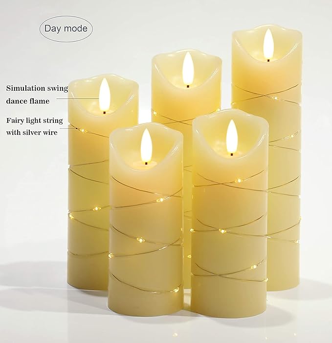 danip flameless Candle, with Embedded String Lights, 5-Piece LED Candles - Image 2