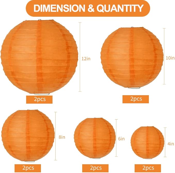 BEISHIDA Orange Round Paper Lanterns Decorative Hanging Asia Chinese Japanese - Image 2