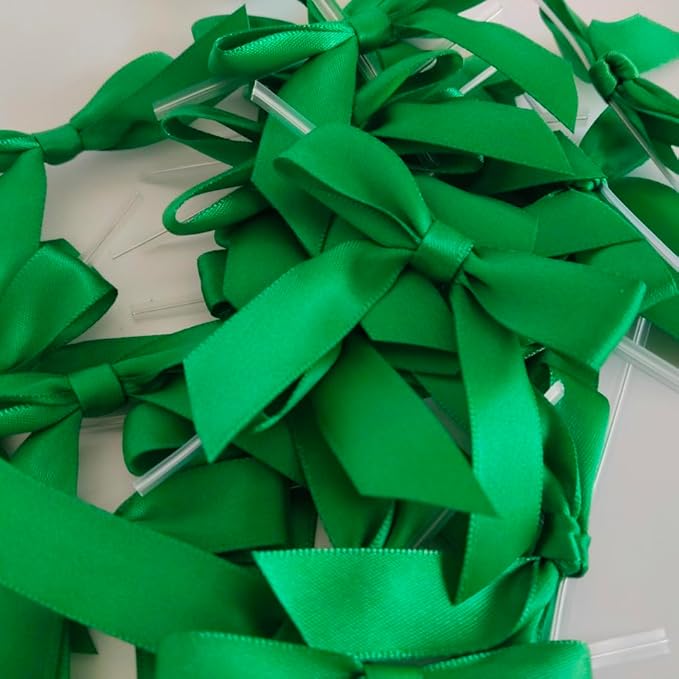 50pcs 2-1/2" Green Satin Ribbon Bows - Image 8