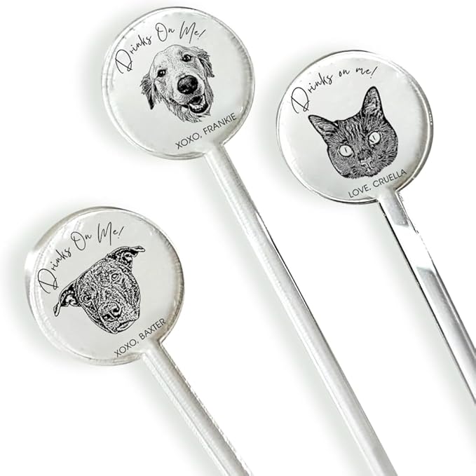 Coolslove Personalized Wedding Dog Stir Sticks, Custom Illustrated Pet Acrylic by CoolsLove