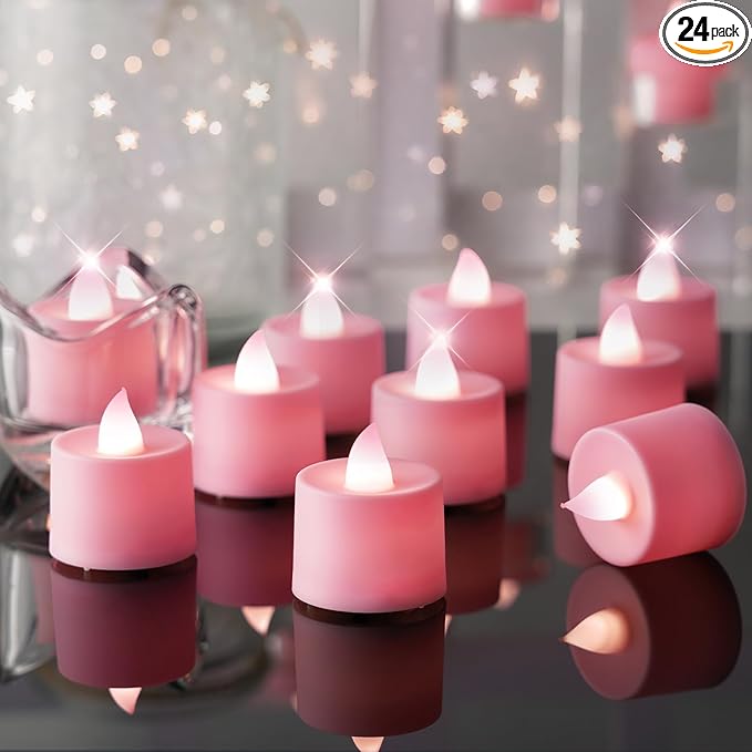 Amagic 24 Pack Pink LED Tea Lights, Flameless Votive Candles, Electric Fake by AMAGIC