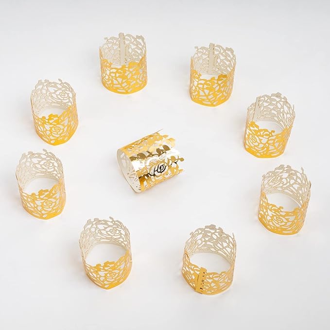100pcs Disposable Rose Flower Paper Napkin Rings Laser Cut Foil Paper Napkin - Image 7