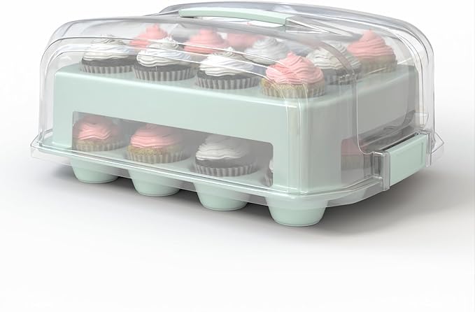 Cupcake Carrier, EXTRA TALL LID, Muffin Traveler Two Tier Stand Reusable by TopShelfElements