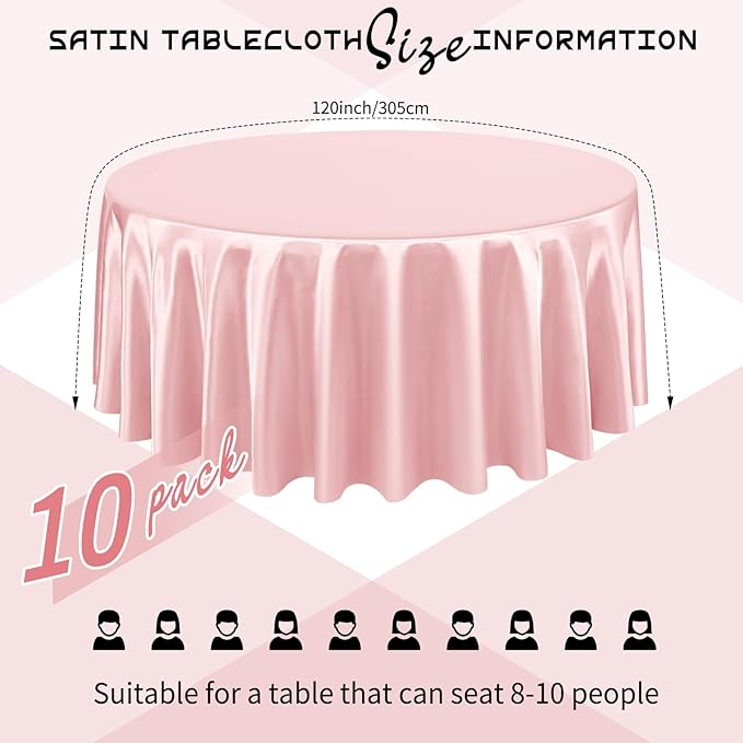 10 Packs Satin Tablecloth 120 Inch Rose Gold Round Table Cloth Silk Tablecloth - Image 2