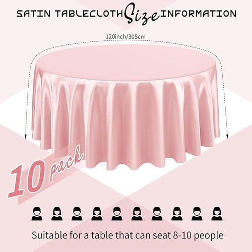 10 Packs Satin Tablecloth 120 Inch Rose Gold Round Table Cloth Silk Tablecloth - Image 2