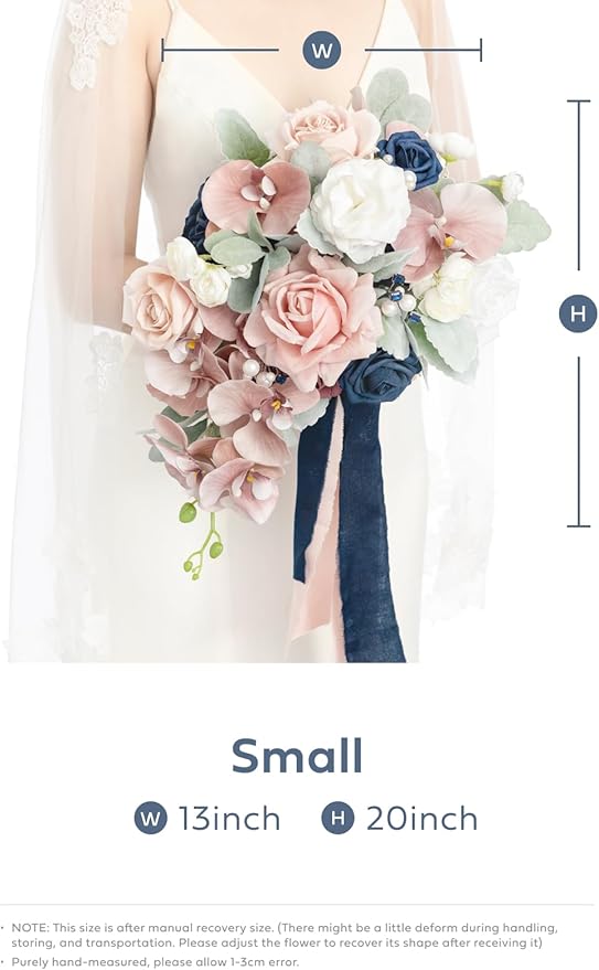 Ling's moment Pink Blue Bridal Bouquet Cascading, Dusty Rose Navy Wedding - Image 7
