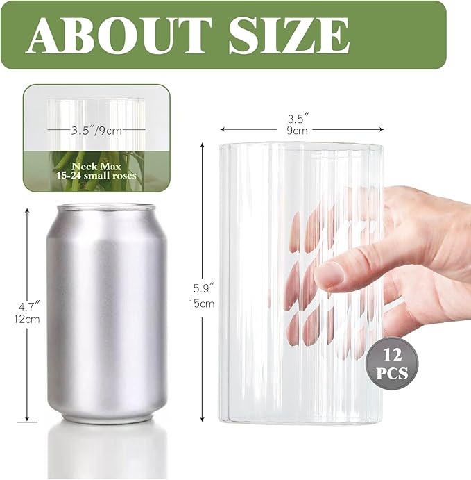 12Pcs Glass Cylinder vases for Centerpieces, 6 Inches Clear Ribbed Bud Vases - Image 2