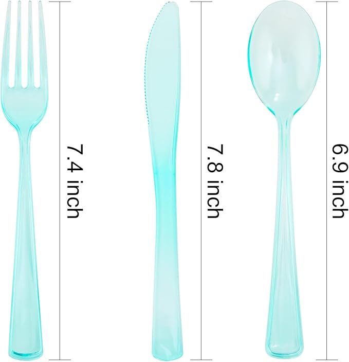 WDF 180 Pieces Green Plastic Silverware Disposable - Image 3