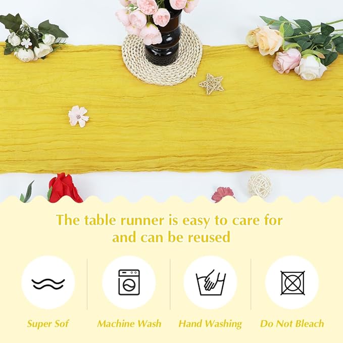 Yellow Cheesecloth Table Runner -21*120Inch Long Boho Wedding Table Decor - Image 4