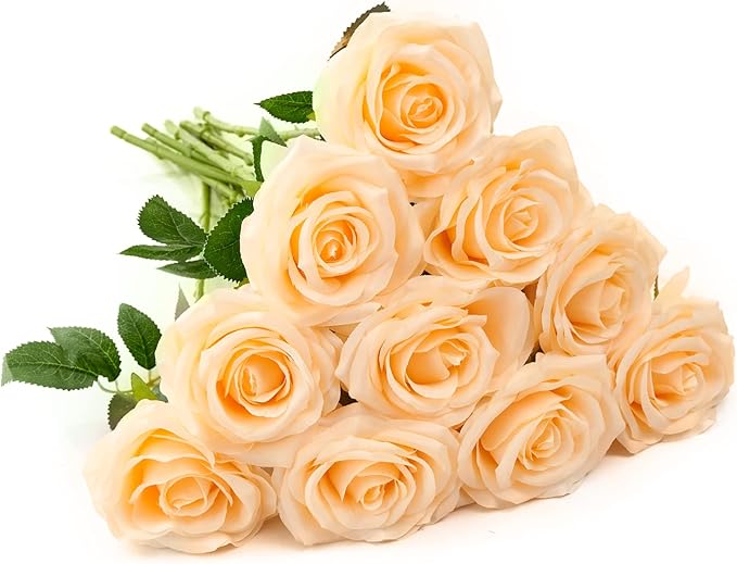 Artificial Rose 10pcs Open Flower Bouquet Faux Rose Stems by IUKnot