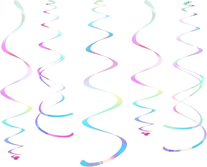 Iridescent White Party Hanging Swirl Decorations Shimmer Transparent White by WEVEN