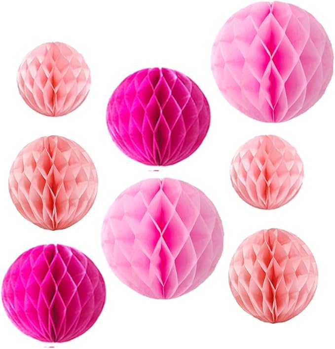 8pc Honeycomb Balls Party Decorations 6''8''10''12'' Tissue Paper Pom Poms - Image 2