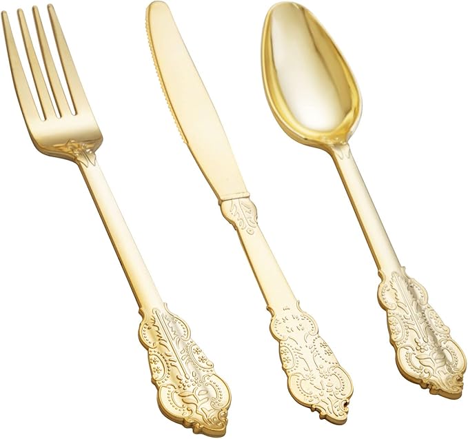 NOCCUR 180PCS Gold Plastic Cutlery Set - Image 2