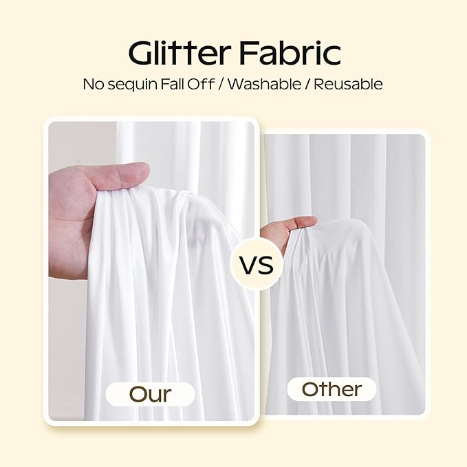 White Glitter Backdrop Curtain for Parties Wedding, 10Ft x 10Ft Satin Shimmer - Image 3